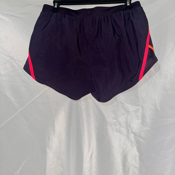 Under Armour Women's Purple Running Shorts with Neon Orange and Pink Accents - Picture 2 of 12